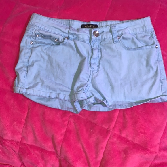 I&P Baby Blue Denim Jeweled Summer Booty Shorts - Picture 1 of 5
